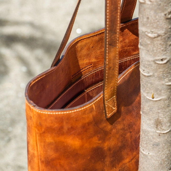 Fair Trade Handmade Artisanal Leather Tote Bag Saddle Brown Duluth Studio Market